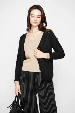 C&Jo Gilets Et Cardigans|Gilet col v boutonné noir