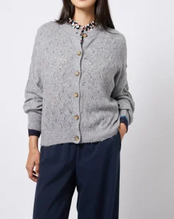 Esprit Gilets Et Cardigans|Gilet court en Maille mélangée dentelle gris moyen