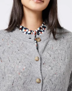 Esprit Gilets Et Cardigans|Gilet court en Maille mélangée dentelle gris moyen