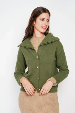 C&Jo Gilets Et Cardigans|Gilet double col kaki