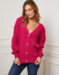 Fleur de cachemire Gilets Et Cardigans|Gilet en Cachemire mélangé Liv fushia