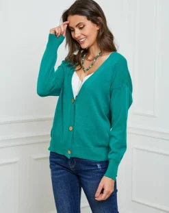 Fleur de cachemire Gilets Et Cardigans|Gilet en Cachemire mélangé Laura vert