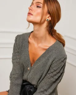 Fleur de cachemire Gilets Et Cardigans|Gilet en Cachemire mélangé Liv kaki