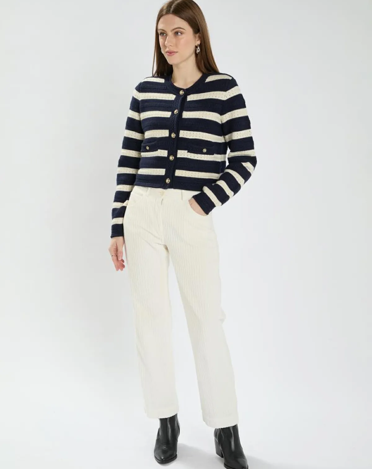 Zapa Gilets Et Cardigans|Gilet en Coton & Laine Glada rayures nocturne/écru