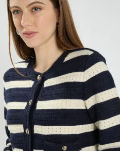 Zapa Gilets Et Cardigans|Gilet en Coton & Laine Glada rayures nocturne/écru