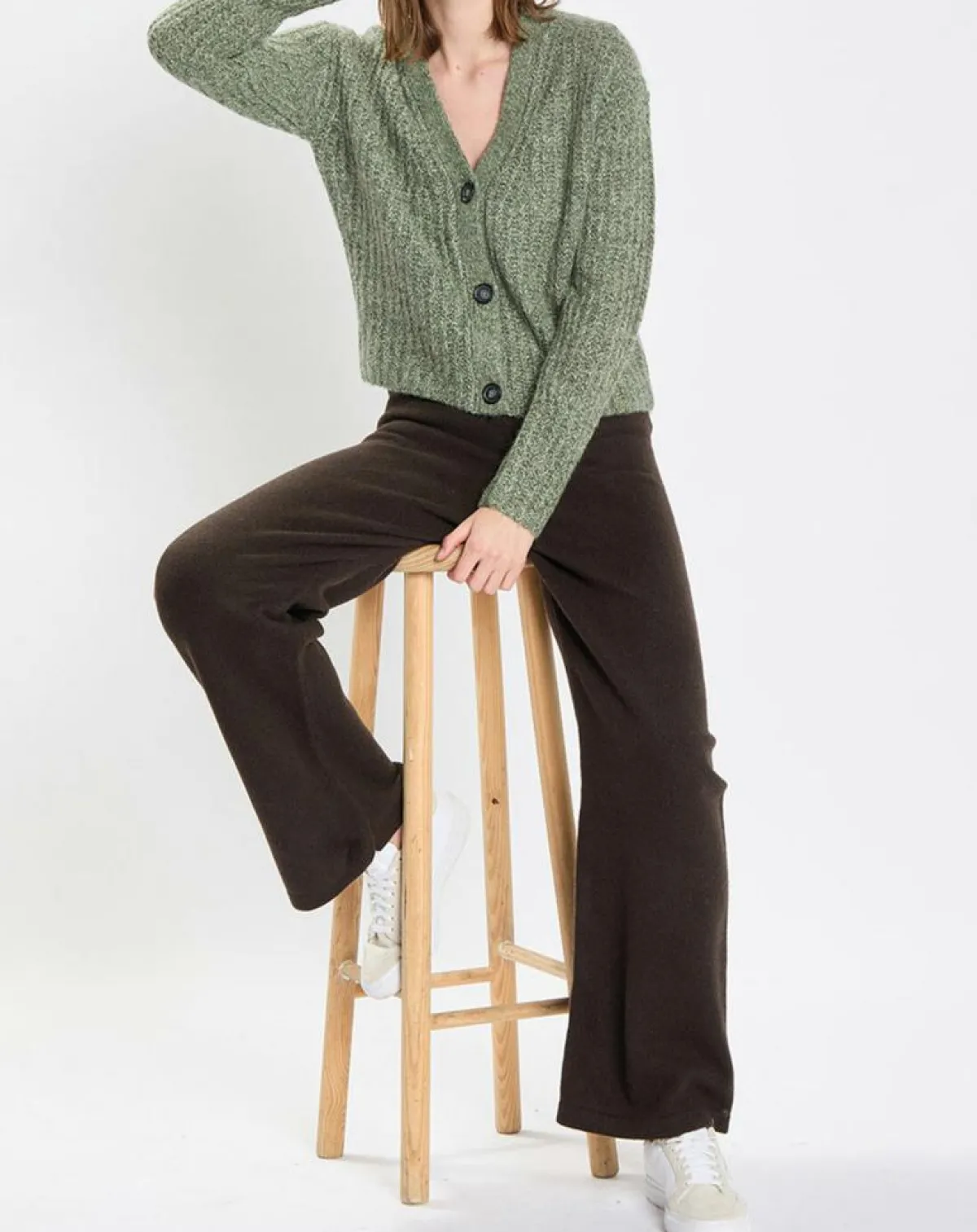 Marc O'Polo Gilets Et Cardigans|Gilet en Coton, Laine & Alpaga mélangés grosse maille chiné vert foncé