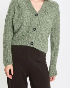 Marc O'Polo Gilets Et Cardigans|Gilet en Coton, Laine & Alpaga mélangés grosse maille chiné vert foncé