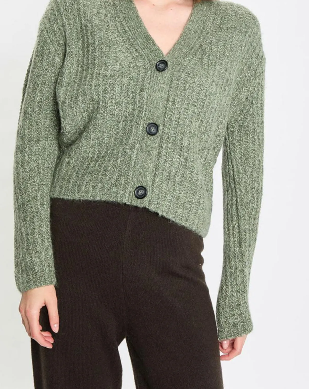 Marc O'Polo Gilets Et Cardigans|Gilet en Coton, Laine & Alpaga mélangés grosse maille chiné vert foncé