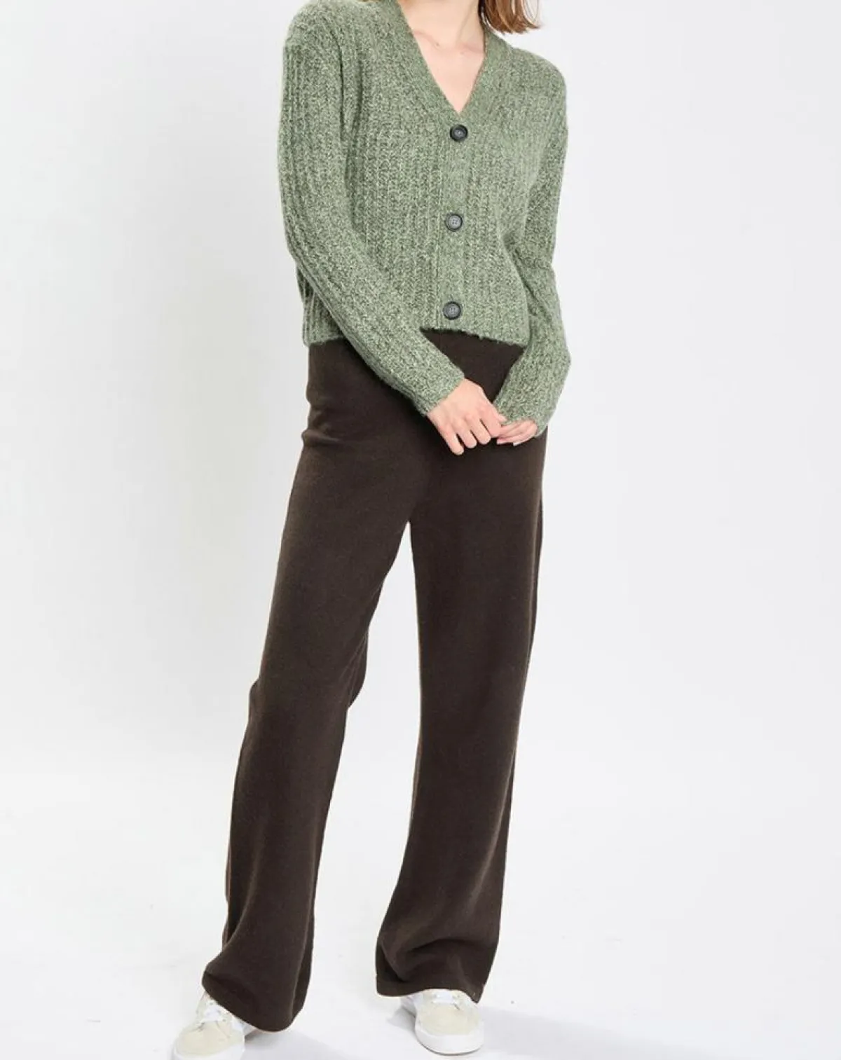 Marc O'Polo Gilets Et Cardigans|Gilet en Coton, Laine & Alpaga mélangés grosse maille chiné vert foncé