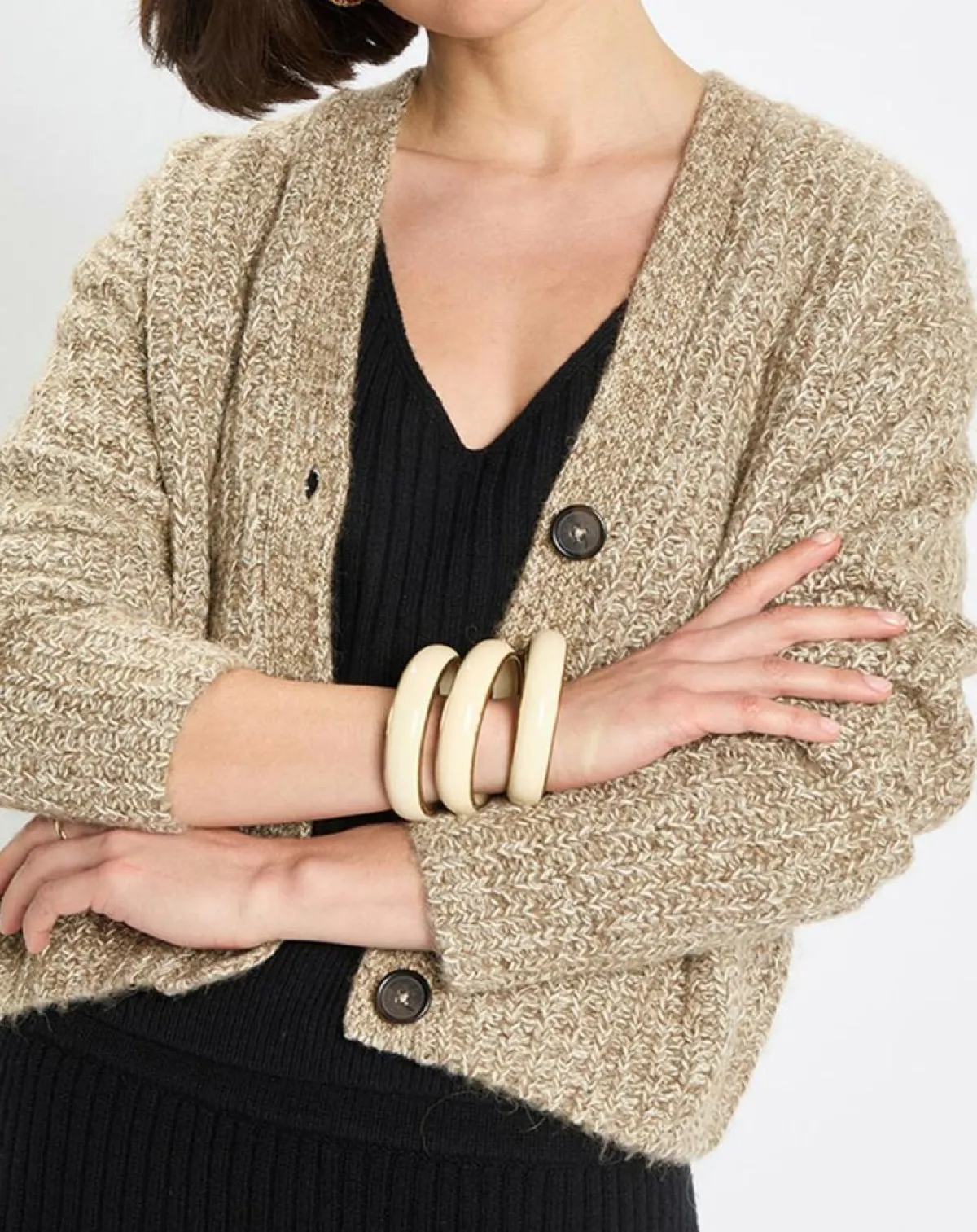 Marc O'Polo Gilets Et Cardigans|Gilet en Coton, Laine & Alpaga mélangés grosse maille chiné marron