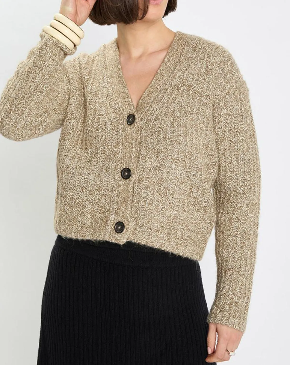 Marc O'Polo Gilets Et Cardigans|Gilet en Coton, Laine & Alpaga mélangés grosse maille chiné marron