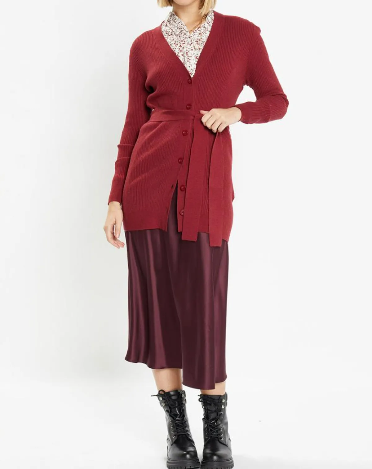 Galeries Lafayette Gilets Et Cardigans|Gilet en Maille côtelée stretch Fernand bordeaux