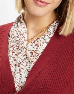 Galeries Lafayette Gilets Et Cardigans|Gilet en Maille côtelée stretch Fernand bordeaux