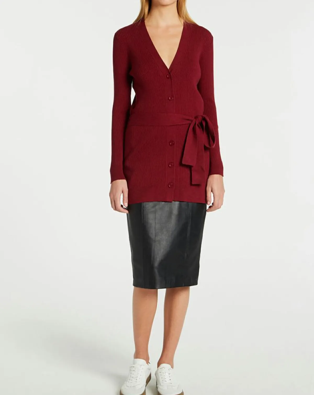 Galeries Lafayette Gilets Et Cardigans|Gilet en Maille côtelée stretch Fernand bordeaux