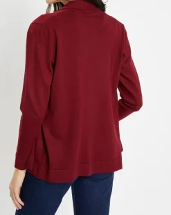 Galeries Lafayette Gilets Et Cardigans|Gilet en Maille fine col châle bordeaux