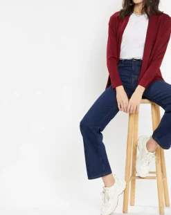 Galeries Lafayette Gilets Et Cardigans|Gilet en Maille fine col châle bordeaux