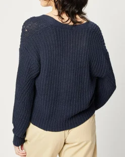 Esprit Gilets Et Cardigans|Gilet en Maille mélangée à boutons contrastants bleu marine