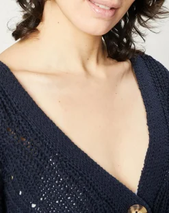 Esprit Gilets Et Cardigans|Gilet en Maille mélangée à boutons contrastants bleu marine