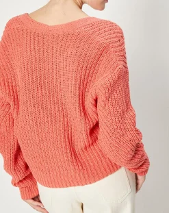 Esprit Gilets Et Cardigans|Gilet en Maille mélangée à boutons contrastants rose saumon