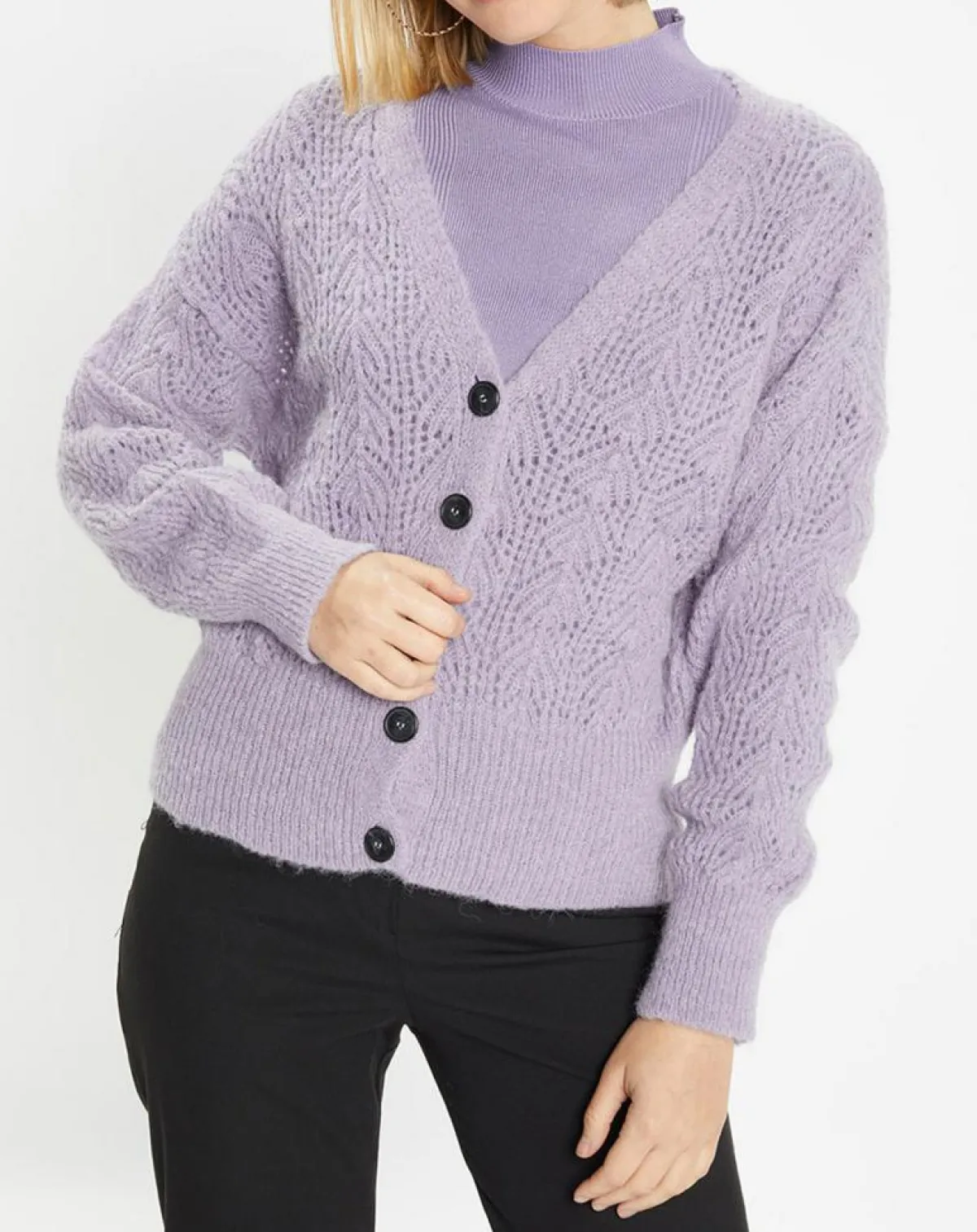 Galeries Lafayette Gilets Et Cardigans|Gilet en Maille pointelle mousseuse Rina violet clair