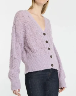 Galeries Lafayette Gilets Et Cardigans|Gilet en Maille pointelle mousseuse Rina violet clair