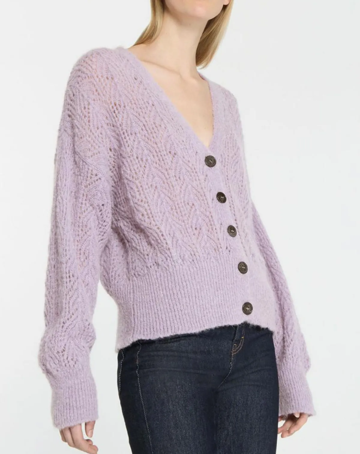 Galeries Lafayette Gilets Et Cardigans|Gilet en Maille pointelle mousseuse Rina violet clair