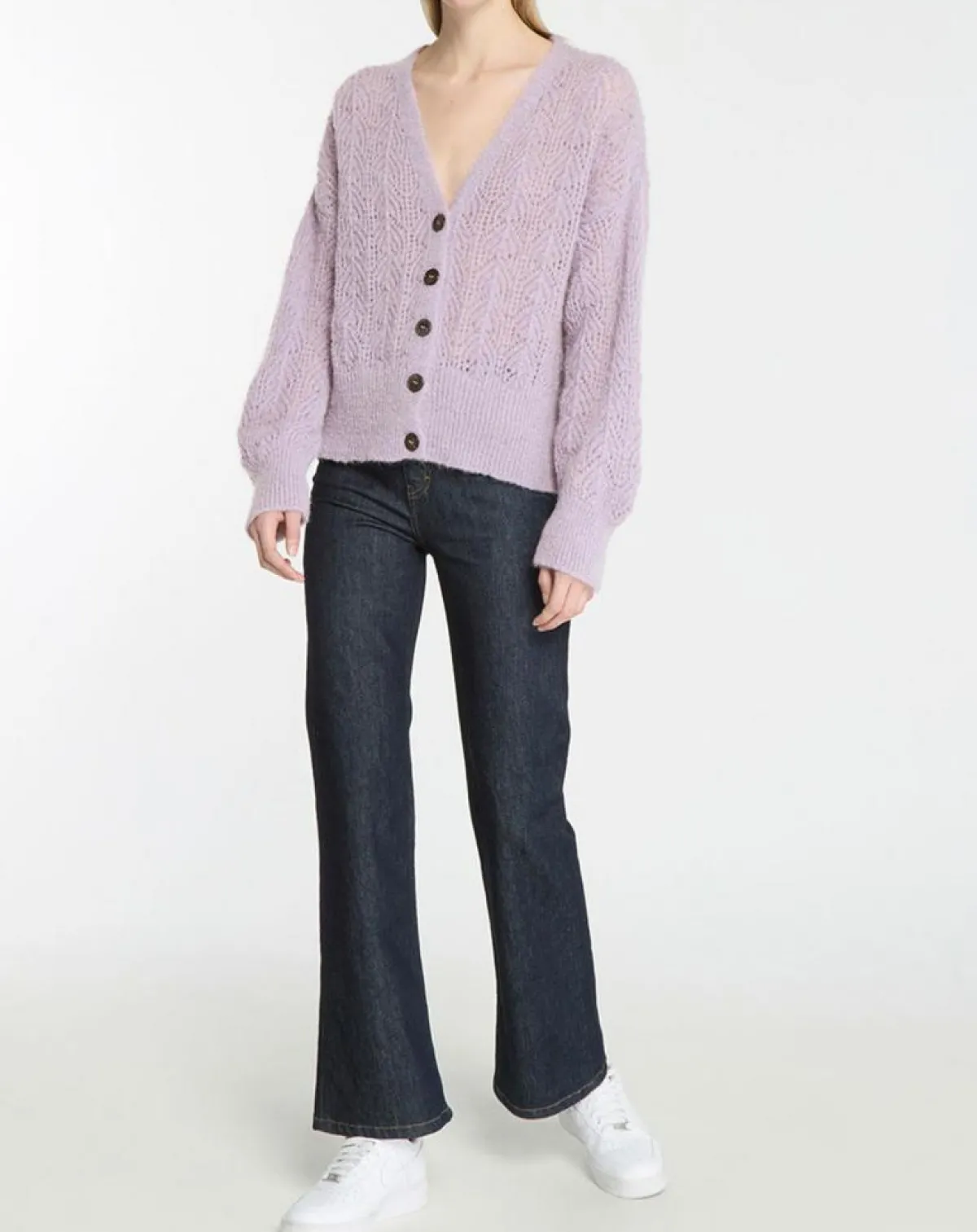 Galeries Lafayette Gilets Et Cardigans|Gilet en Maille pointelle mousseuse Rina violet clair