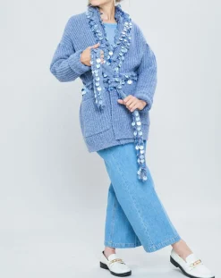 Manoush Gilets Et Cardigans|Gilet en Mohair & Laine mélangés Ceinture Pampille bleu