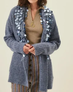 Manoush Gilets Et Cardigans|Gilet en Mohair & Laine mélangés Ceinture Pampille bleu