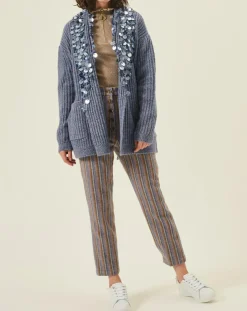 Manoush Gilets Et Cardigans|Gilet en Mohair & Laine mélangés Ceinture Pampille bleu