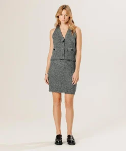 Rodier Gilets Et Cardigans|Gilet Esther en Laine & Cachemire boutonne col V sans manches gris chiné