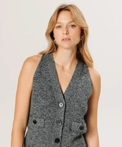Rodier Gilets Et Cardigans|Gilet Esther en Laine & Cachemire boutonne col V sans manches gris chiné