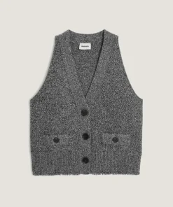 Rodier Gilets Et Cardigans|Gilet Esther en Laine & Cachemire boutonne col V sans manches gris chiné