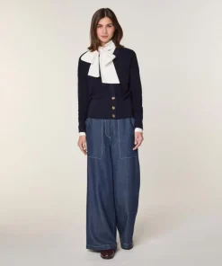 Rodier Gilets Et Cardigans|Gilet Ksenia 100% laine cache-coeur boutons bleu marine