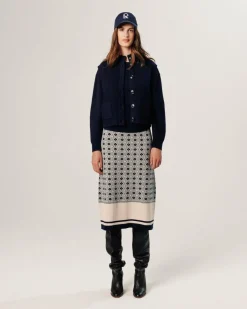 Rodier Gilets Et Cardigans|Gilet Kylie manches courtes col montant bleu nuit