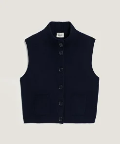 Rodier Gilets Et Cardigans|Gilet Kylie manches courtes col montant bleu nuit
