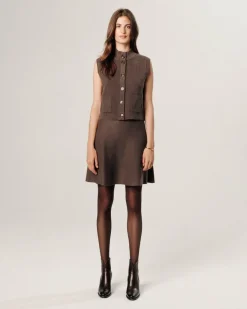 Rodier Gilets Et Cardigans|Gilet Laëtitia manches courtes col montant marron havane