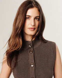 Rodier Gilets Et Cardigans|Gilet Laëtitia manches courtes col montant marron havane