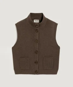 Rodier Gilets Et Cardigans|Gilet Laëtitia manches courtes col montant marron havane
