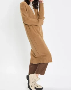 Marc O'Polo Gilets Et Cardigans|Gilet long à capuche en Laine mélangée camel