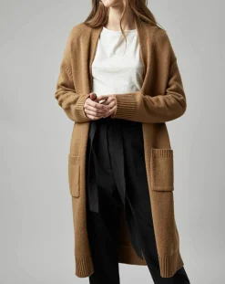 Marc O'Polo Gilets Et Cardigans|Gilet long à capuche en Laine mélangée camel