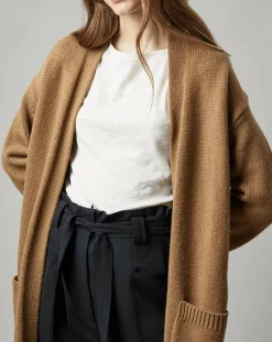 Marc O'Polo Gilets Et Cardigans|Gilet long à capuche en Laine mélangée camel