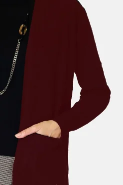 Assuili Gilets Et Cardigans|Gilet long en Cachemire mélangé col châle bordeaux