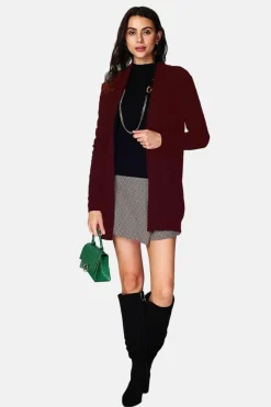 Assuili Gilets Et Cardigans|Gilet long en Cachemire mélangé col châle bordeaux