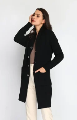 Assuili Gilets Et Cardigans|Gilet long en Cachemire mélangé col châle fourré thermique noir