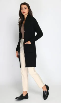 Assuili Gilets Et Cardigans|Gilet long en Cachemire mélangé col châle fourré thermique noir