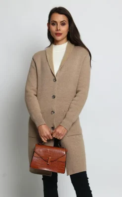 Assuili Gilets Et Cardigans|Gilet long en Cachemire mélangé col châle fourré thermique camel