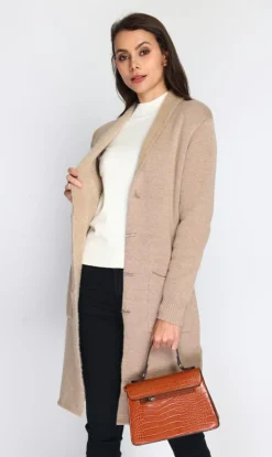 Assuili Gilets Et Cardigans|Gilet long en Cachemire mélangé col châle fourré thermique camel