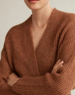 Cyrillus Gilets Et Cardigans|Gilet long en Laine & Mohair mélangés marron clair chiné