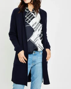 Marc O'Polo Gilets Et Cardigans|Gilet long en Laine mélangée bleu marine